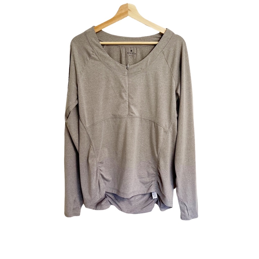 Athleta Gray 1/4 Zip Pullover with Thumbholes back zip pocket